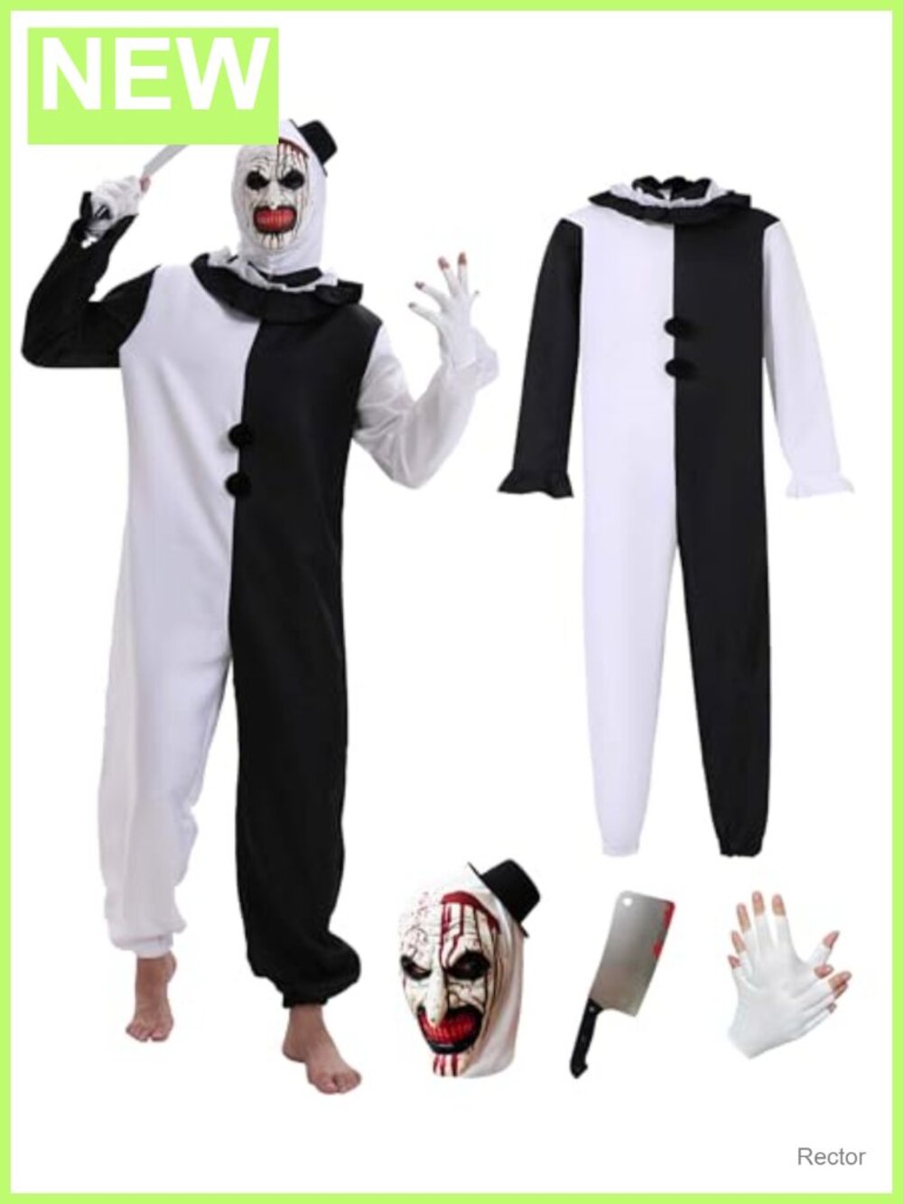 Adult Halloween Scary Clown Costume Set Polyester Bodysuit Mask Gloves